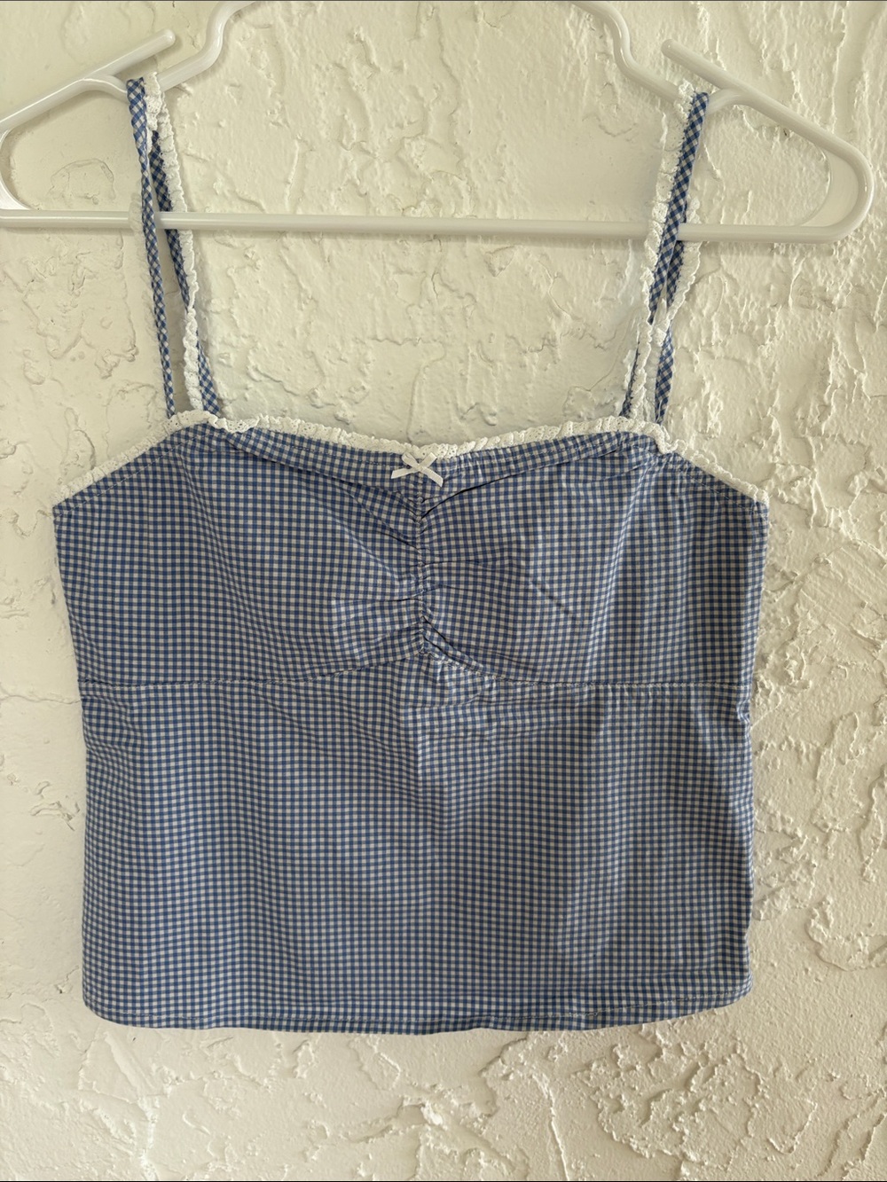 Brandy Melville Blue Gingham Lace-Trim Camisole
